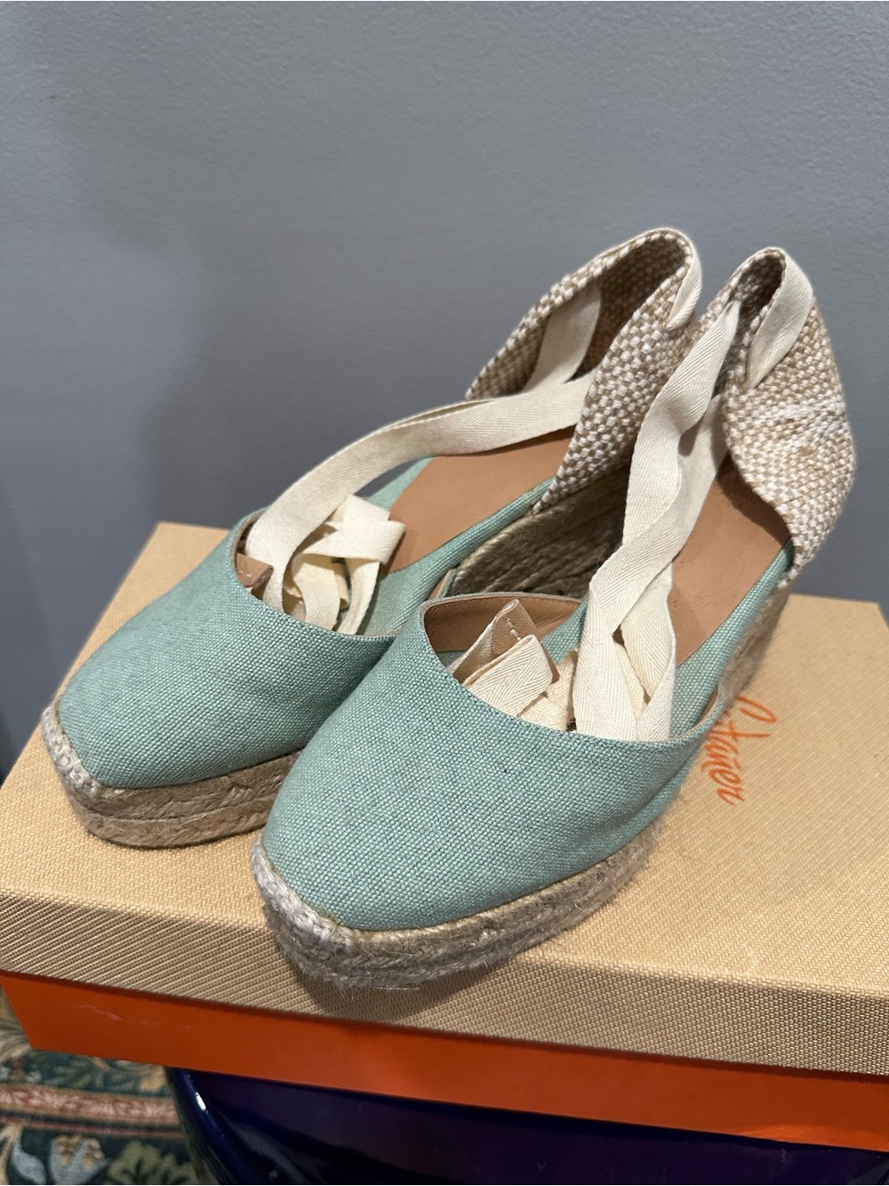 Castaner Carina 60 Mint Canvas Espadrille Wedges, size 35/US 5, like new